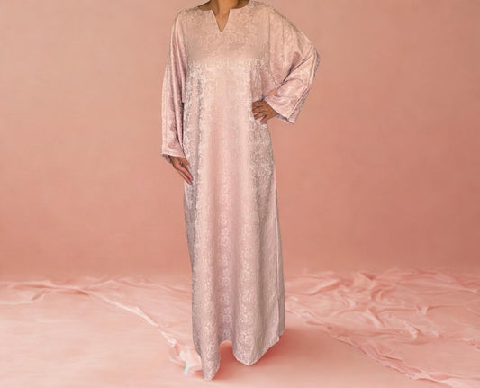 Robe brocart fluide rose pale